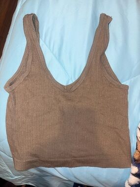 Out From Under Ribbed V-Neck Crop Tank - Green